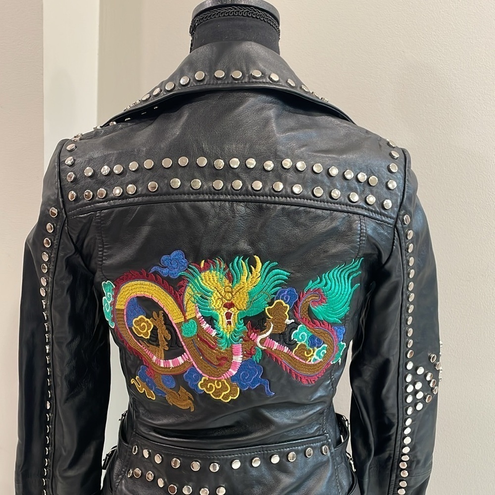 GatsbyLady London Limited Edition Black 100% Lambs Leather Moto Jacket size 2 - Picture 3 of 11
